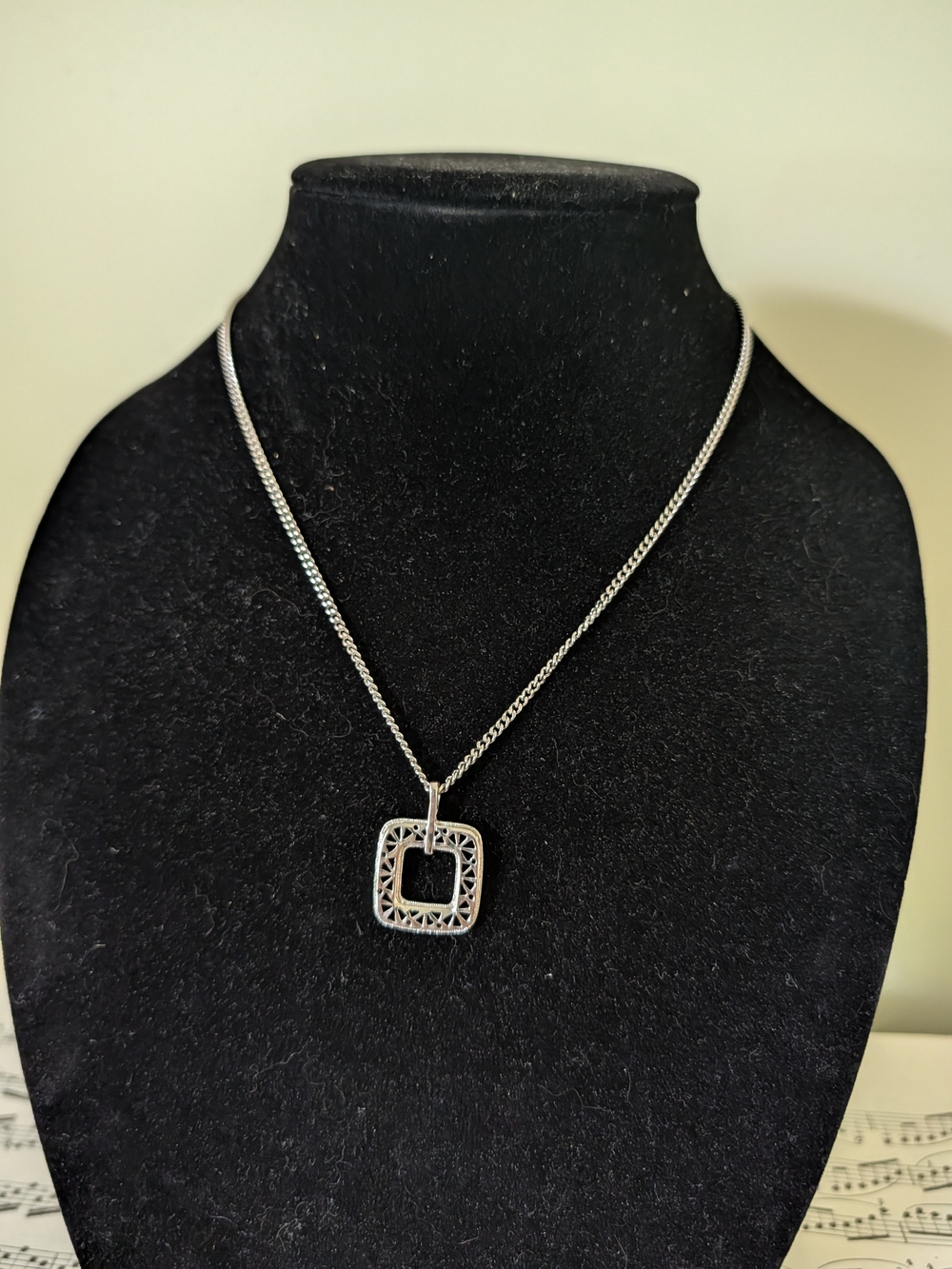 Silvertone Square Filigree Pendant Necklace